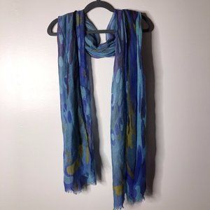 Echo Womens Blue Green Abstract Fringe Scarf OS